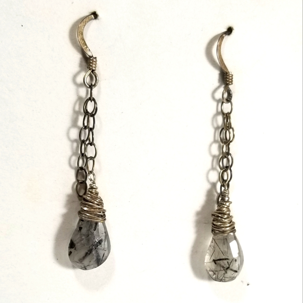 Tourmaline in Quartz Facted Sterling Earrings
